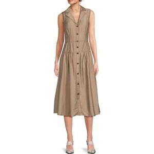 KARL LAGERFELD | M | shirtdress sleeveless Midi Tan Collar Womens Button Front